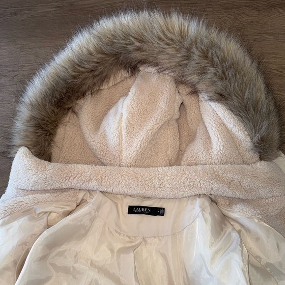 New Ralph Lauren RLL Faux-Fur-Trim Hooded Puffer Women’s Cream Coat Size M NWT - Picture 11 of 16